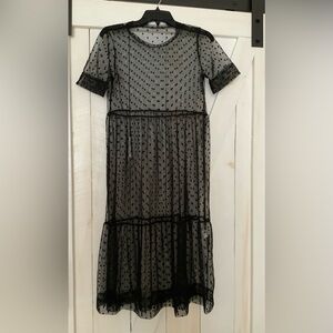 NWT Elegant Black Sheer Polka Dot Dress